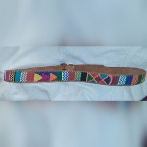Vintage Guatemalan Multicolor Woven Leather Belt Size 42